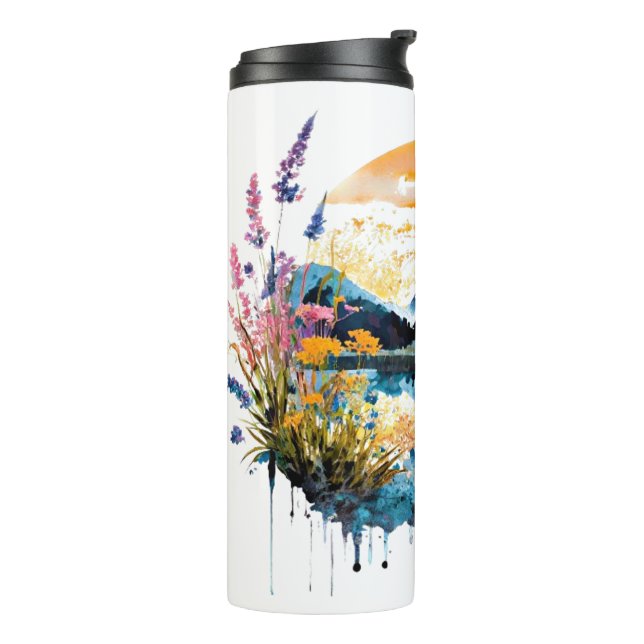 Gebirgszene Watercolor Thermosbecher (Nach links gedreht)