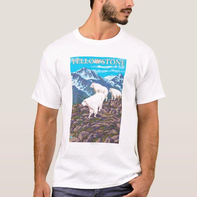 Gebirgsziegen-Szene - Yellowstone Nationalpark T-Shirt (Vorderseite)
