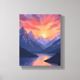 Gebirgszug Sonnenuntergang | Wasserfarben-Landscha Leinwanddruck