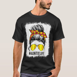 geblasene Softball Tante Messy Bun Game Day Mother T-Shirt