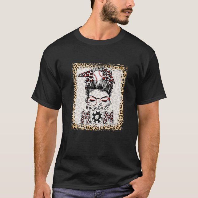 gebleicht Baseball Mama Messy Bun Game Day Mütter  T-Shirt (Vorderseite)