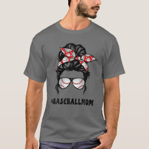 gebleicht Baseball Mama Messy Bun Softball Mama Mo T-Shirt