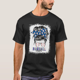 gebleicht Baseball Mama Messy Bun Softball Mama Mo T-Shirt