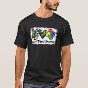 Gebleicht Frieden Liebe Autismus Leopard Herz Auti T-Shirt