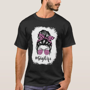 Gebleicht Gigi Life Messy Bun Leopard Printmütter T-Shirt