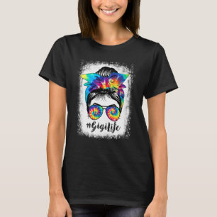 gebleicht Gigi Life Messy Hair Bun Gefärbte Krawat T-Shirt