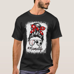 gebleicht Mama Life Soccer Messy Bun Baseball Moth T-Shirt