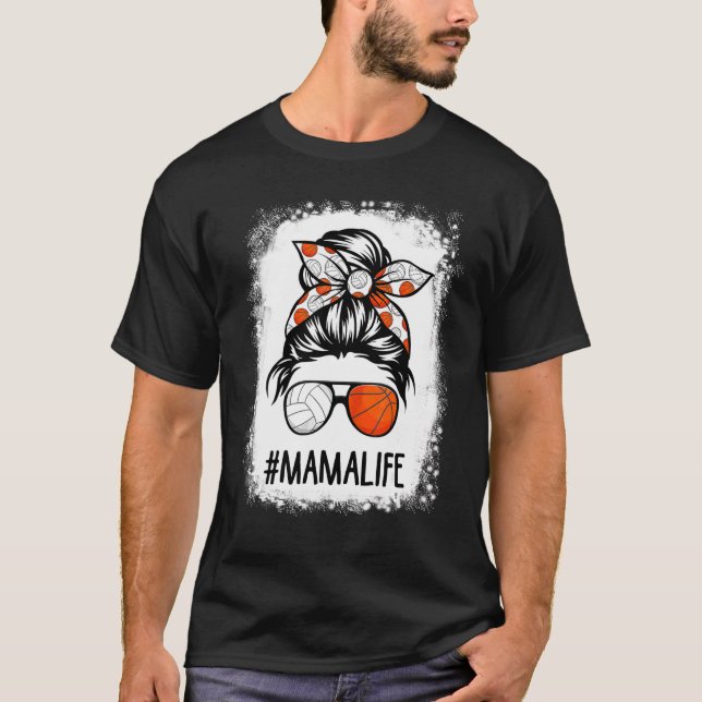 gebleicht Mama Life Volleyball Baseball Messy Hair T-Shirt (Vorderseite)