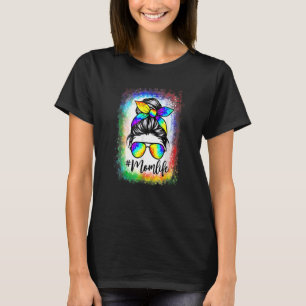 Gebleicht Messy Bun Mama Leben Gefärbte Krawatte M T-Shirt