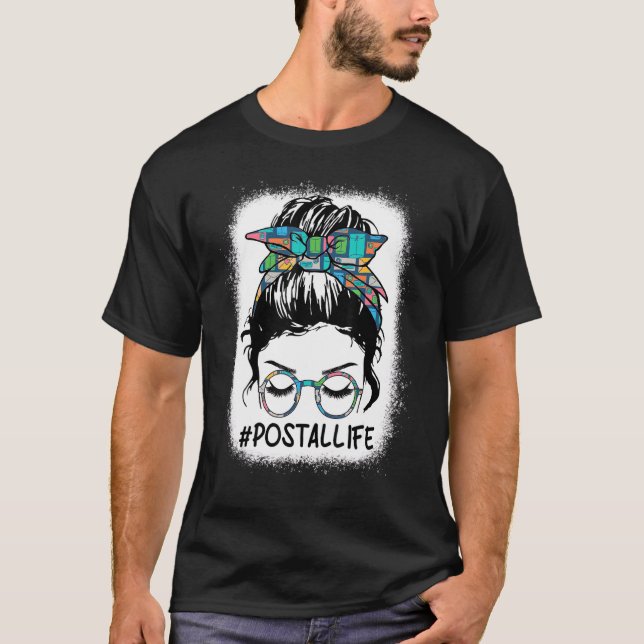 Gebleicht Postleben Mama Leopard Messy Bun Mütter T-Shirt (Vorderseite)