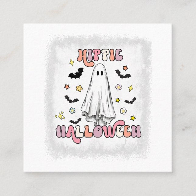 gebleicht Retro Hippie Halloween Ghost Boo Spooky  Quadratische Visitenkarte (Vorderseite)