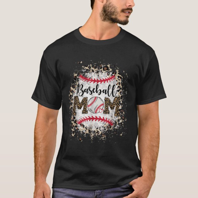 gebleicht Softball Baseball Mama Leopard T-Shirt M (Vorderseite)