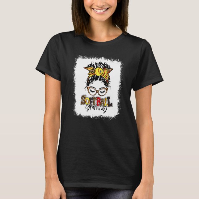 gebleicht Softball Grammy Leopard Messy Bun Mütter T-Shirt (Vorderseite)