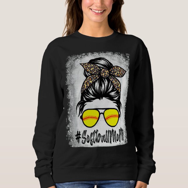 gebleicht Softball Mama Leben mit Leopard und Mess Sweatshirt (Vorderseite)