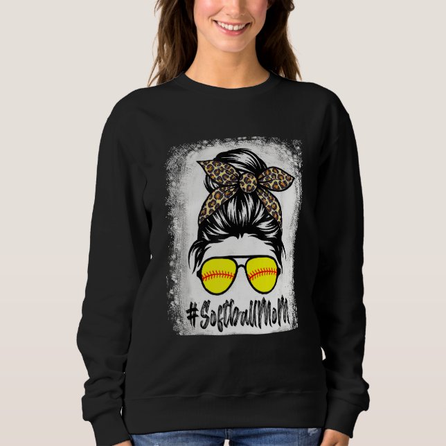 gebleicht Softball Mama Leben mit Leopard und Mess Sweatshirt (Vorderseite)