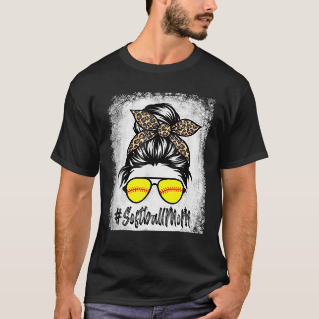 gebleicht Softball Mama Leben mit Leopard und Mess T-Shirt (Vorderseite)