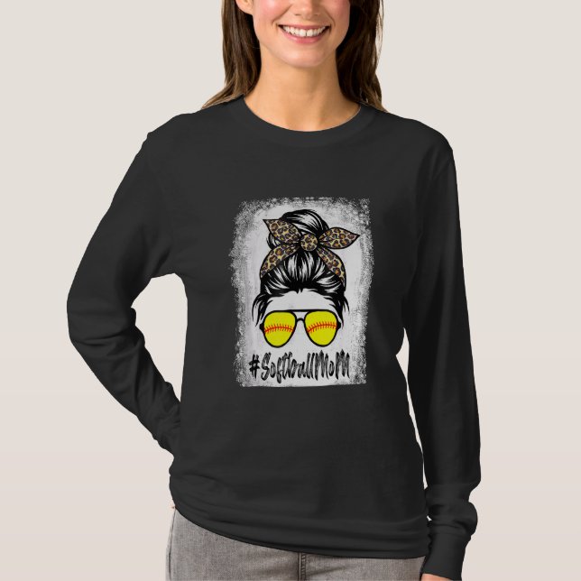 gebleicht Softball Mama Leben mit Leopard und Mess T-Shirt (Vorderseite)