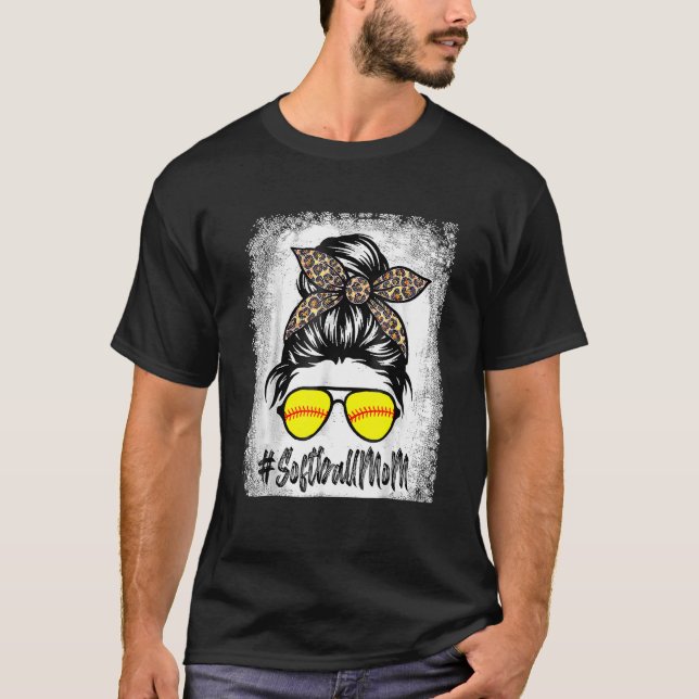 gebleicht Softball Mama Leben mit Leopard und Mess T-Shirt (Vorderseite)