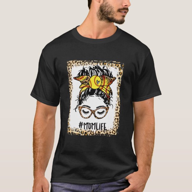 gebleicht Softball Mama Messy Bun Game Day Mütter  T-Shirt (Vorderseite)