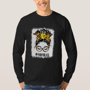 gebleicht Softball Mama Messy Bun Game Day Mütter T-Shirt