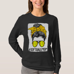 gebleicht Softball Mama Messy Bun Mama Life Mother T-Shirt
