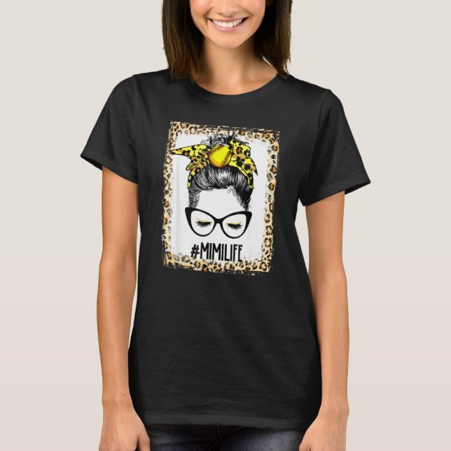 gebleicht Softball Mimi Messy Bun Game Day Mütter T-Shirt (Vorderseite)