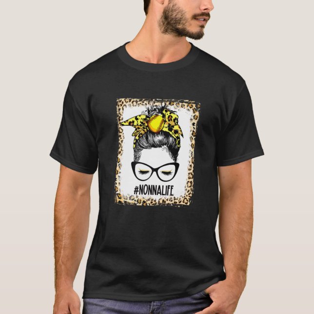 gebleicht Softball Nonna Messy Bun Game Day Mütter T-Shirt (Vorderseite)