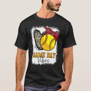 Gebleicht Softball Spieltag Vibes Leopard Herz Kop T-Shirt