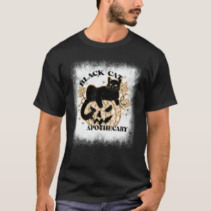 Gebleichte Halloween-Schwarze-Katze-Apotheke-Kürbi T-Shirt