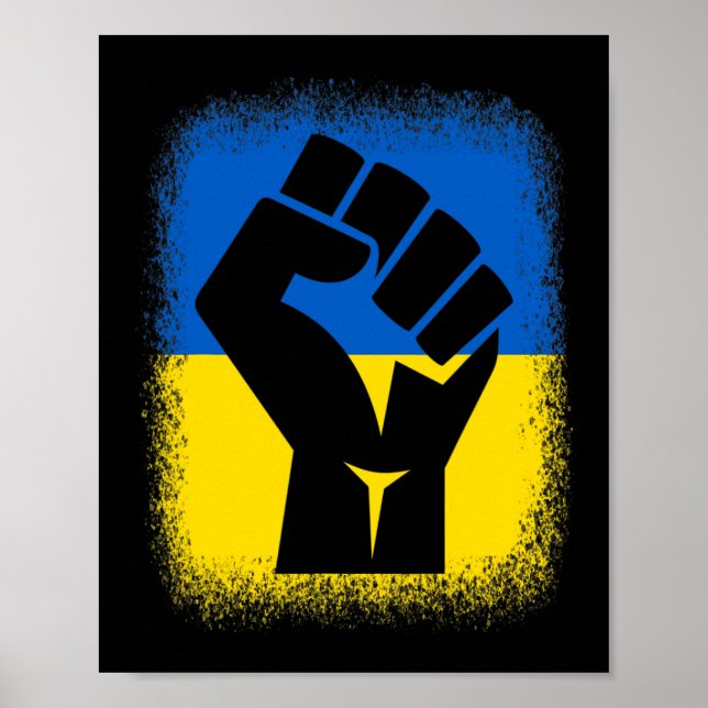 Gebleichte Hemden Faust Flagge Ich stehe mit Ukrai Poster (Vorne)