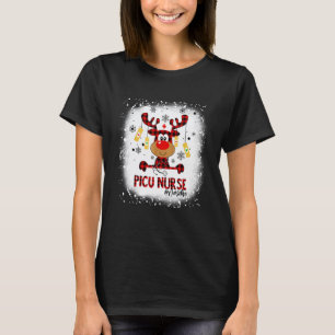 Gebleichte PICU-Krankenschwester Rentier Weihnacht T-Shirt