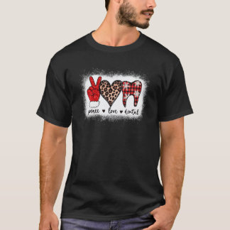 Gebleichtes Frieden Liebe Dental Leopard Herz Weih T-Shirt