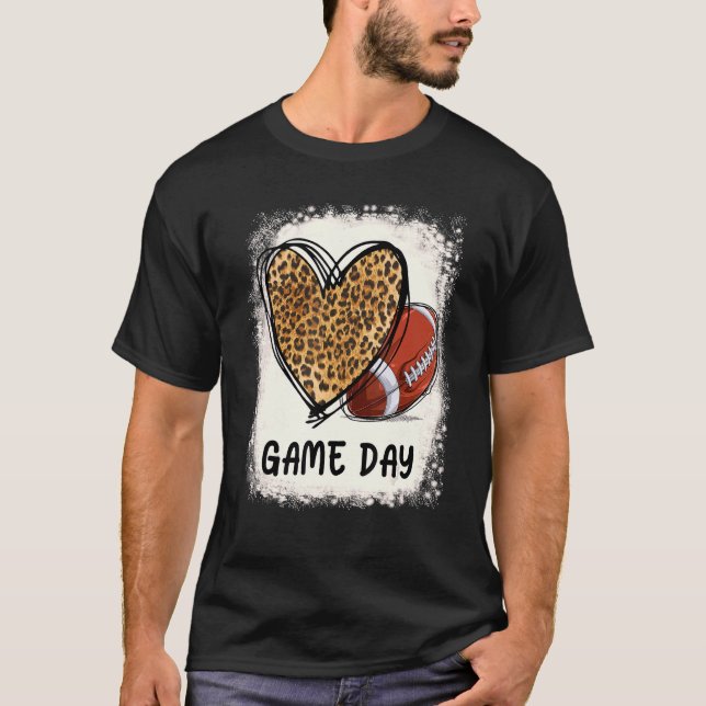 Gebleichtes Fußball-Mom-Leben Leopard-Herz am Spie T-Shirt (Vorderseite)