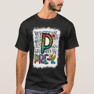 Gebleichtes Pre-K-Typografie Vorschullehrer Rücken T-Shirt