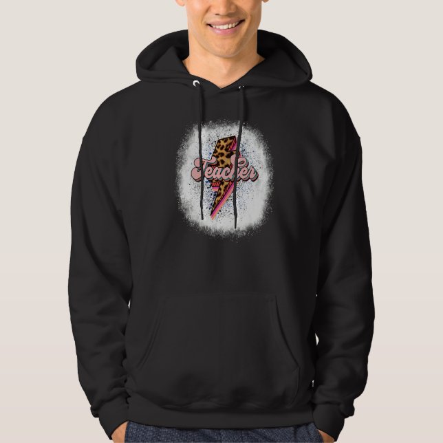 gebleichtes Retro-Lehrer Blitzschlag Bolt Leopard- Hoodie (Vorderseite)