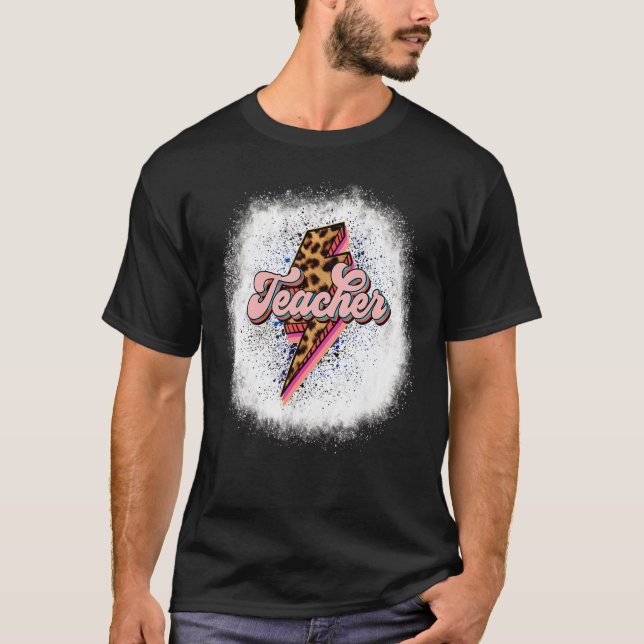 gebleichtes Retro-Lehrer Blitzschlag Bolt Leopard- T-Shirt (Vorderseite)