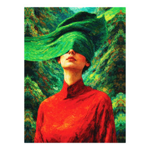 Geblendete Frau in roter Natur-Fusion-Impasto Fotodruck