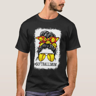 geblendete Softball-Mama Messy Bun Women Player Ma T-Shirt