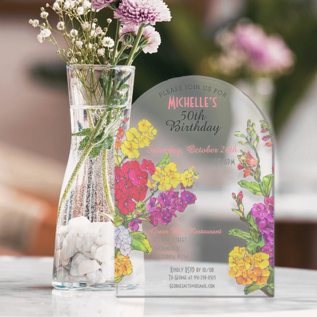 Geblüht 50. Geburtstag durchsichtig chic Acryleinladungen (Von Creator hochgeladen)