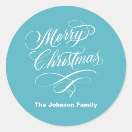 Geblüht Kalligrafie Frohe Weihnachten Runder Aufkleber