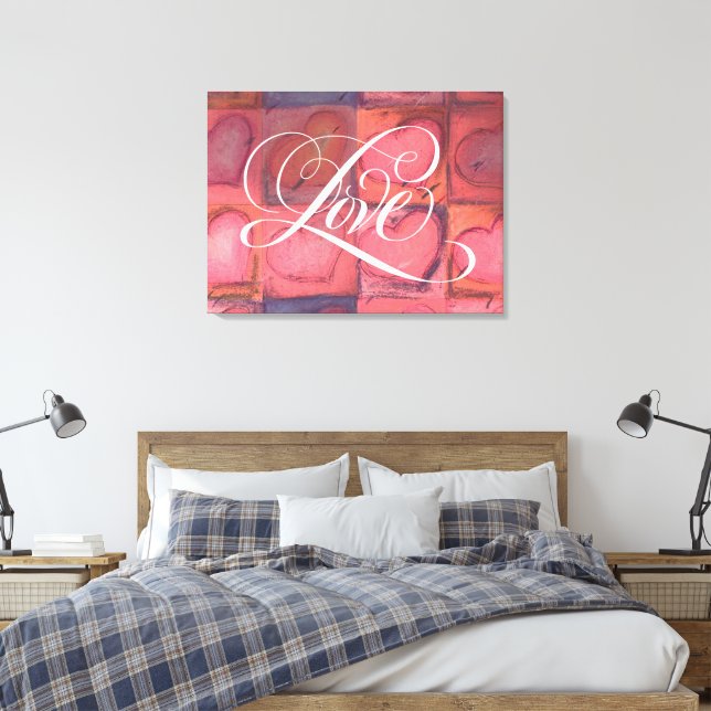 Geblüht Kalligrafie Liebe Herzschlag Pink Leinwanddruck (Insitu (Schlafzimmer))
