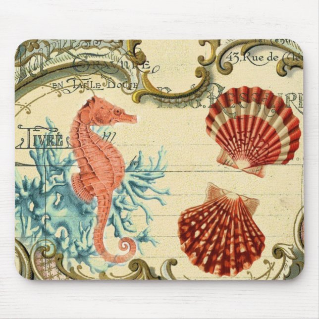 geblüht modernes Vintages seashell-Seepferd Mousepad (Vorne)