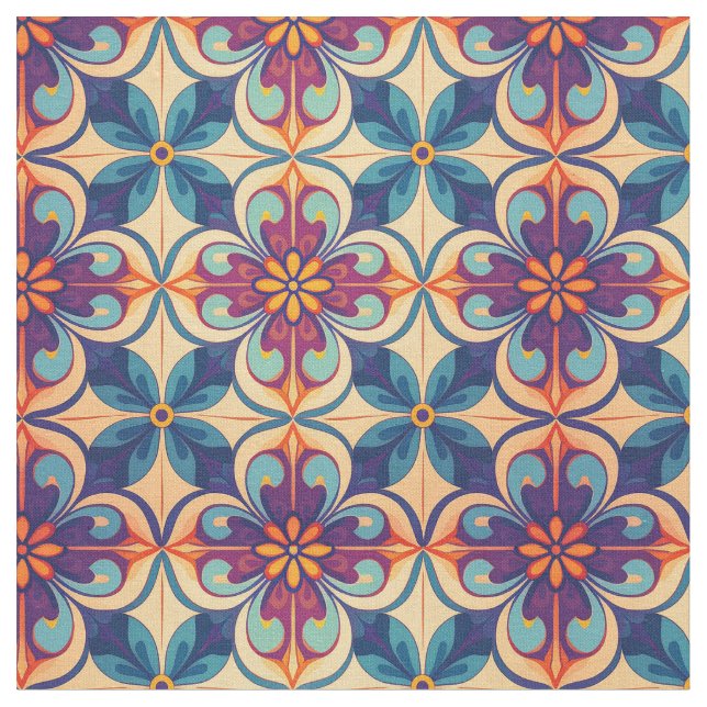 Geblüht Talavera Stil Fliesen Inspiration Stoff (Nahaufnahme)