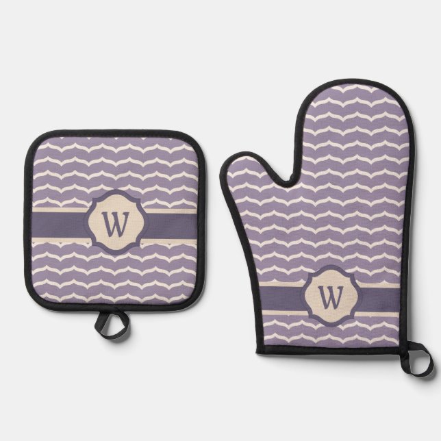 Geblüht Zigzag Ofenhandschuh & Topflappen-Set (Vorderseite)