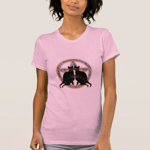 Geblühter Pentagram-schwarze Katzen Wicca Magie-T T-Shirt