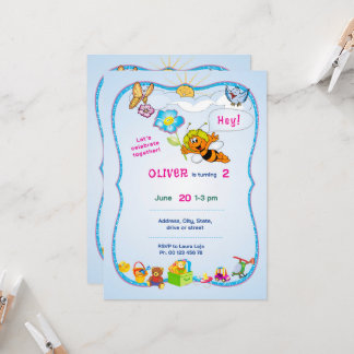 Geblümtes Thema Einladung. Kinderparty. Einladung
