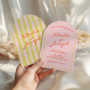 Gebogene Farbige Pinstreifen Whimsical Hochzeit Einladung