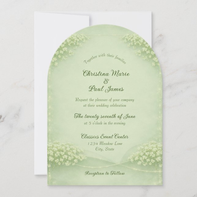 Gebogene grüne Hochzeitseinladung aus weichem Mate Einladung (Vorderseite)