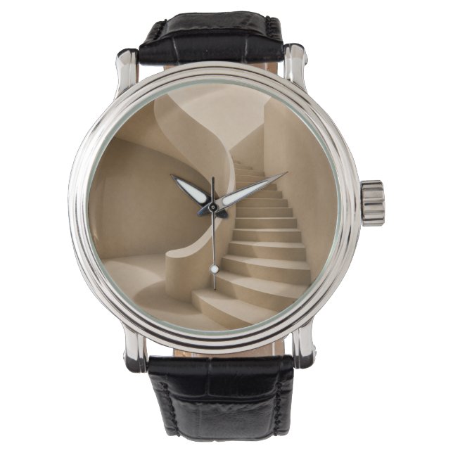 Gebogene Treppe Minimalist Beige Uhr (Vorderseite)