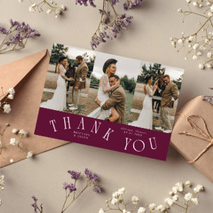 Gebogene Typografie Cranberry Hochzeit Multi Foto Dankeskarte